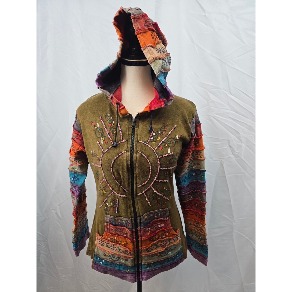 Rising International Boho Sun Patchwork Zip Hoodie Jacket Women S Colorful
